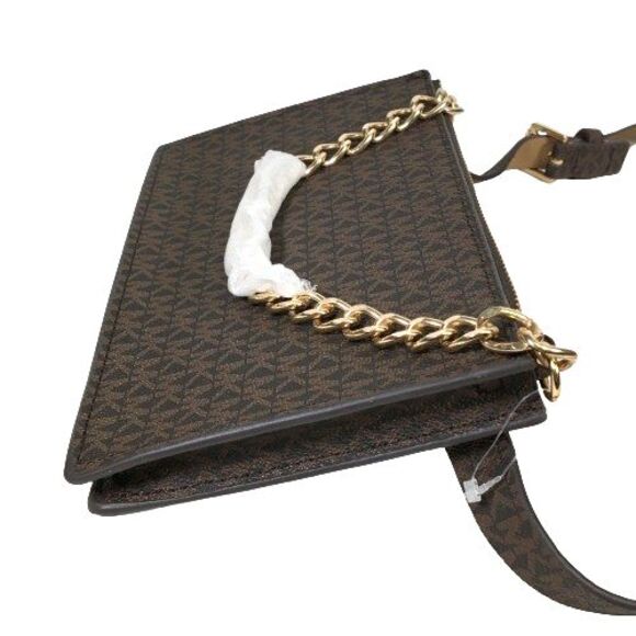 MICHAEL KORS Signature Logo Gold Chain Belt Waist Bag Fanny Pack Brown Large NWT - Picture 7 of 14